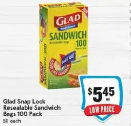 IGA Glad Snap Lock Resealable Sandwich Bags 5¢ each offer