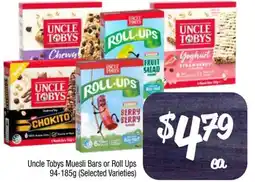 Foodworks Uncle Tobys Muesli Bars or Roll Ups offer
