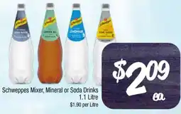 Foodworks Schweppes Mixer, Mineral or Soda Drinks offer
