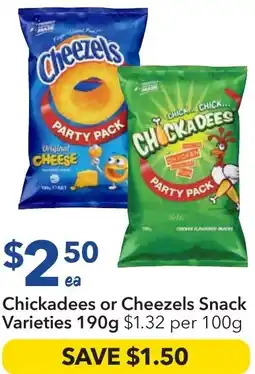Ritchies Chickadees or Cheezels Snack Varieties offer