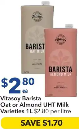 Ritchies Vitasoy Barista Oat or Almond UHT ALMOND MILK offer