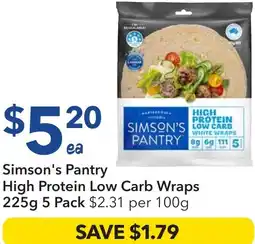 Ritchies Simson's Pantry High Protein Low Carb Wraps offer