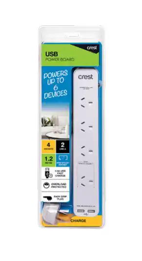 BIG W Crest 4 socket 2 usb overload power board offer