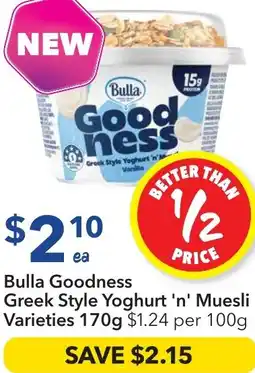 Ritchies Bulla Goodness Greek Style Yoghurt 'n' Muesli Varieties offer