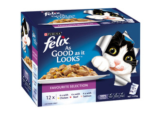 Felix 12-pack cat food pouch varieties 85g