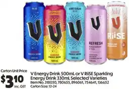 Campbells Wholesale V Energy Drink or V RiiSE Sparkling Energy Drink offer