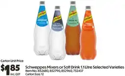 Campbells Wholesale Schweppes Mixers or Soft Drink offer