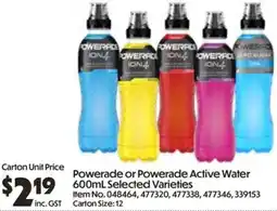 Campbells Wholesale Powerade or powerade active water offer