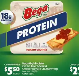 Campbells Wholesale Bega High Protein On the Go Cheese & Cracker Tomato Chutney offer