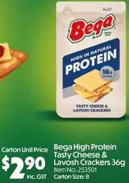 Campbells Wholesale Bega high protein Tasty Cheese & Lavosh Crackers offer