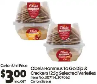 Campbells Wholesale Obela Hommus To Go Dip & Crackers offer