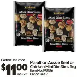 Campbells Wholesale Marathon Aussie Beef or Chicken Mini Dim Sims offer