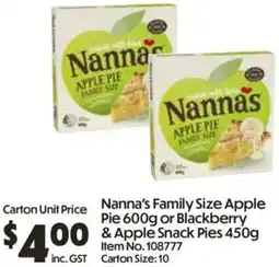 Campbells Wholesale Nanna's Family Size Apple Pie or Blackberry & Apple Snack Pies offer