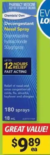 Cincotta Chemist Decongestant Nasal Spray offer