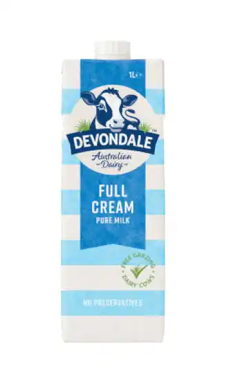 Coles Devondale full cream long life milk 1 litre offer