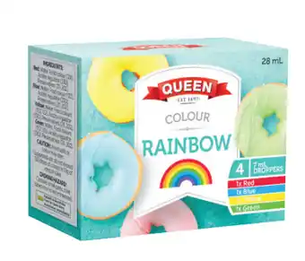 Coles Queen rainbow food colours 4 pack offer