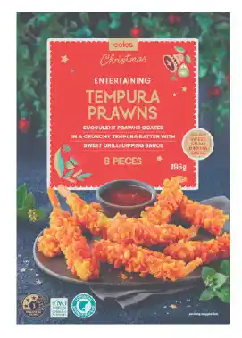 Coles Coles tempura king prawns with sweet chili dipping sauce 196g offer