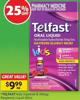Cincotta Chemist Telfast kids hayfever & allergy raspberry liquid offer