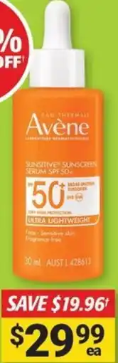 Cincotta Chemist Avène Sunsitive sunscreen serum spf50+ offer