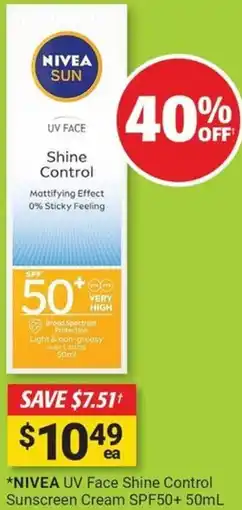 Cincotta Chemist Nivea uv face shine control sunscreen cream spf50+ offer
