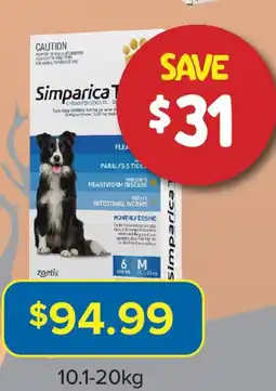 PetO Simparica trio fleas, ticks & worming for medium dogs offer