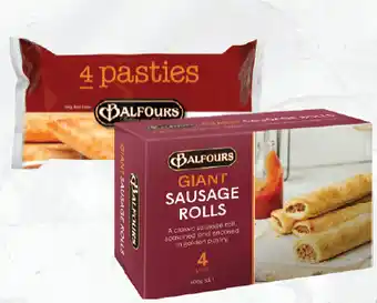 Drakes Balfours pies, pasties or giant sausage rolls 4pk 600g -700g offer