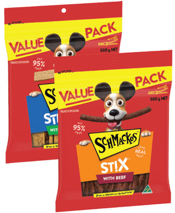 Drakes Schmackos strapz or stix dog treats 500g offer