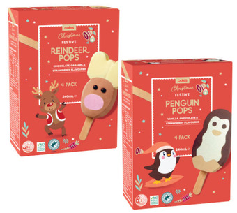 Coles Coles reindeer or penguin pops 4 pack 240ml offer