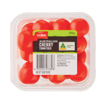 Coles australian cherry or grape tomatoes 250g pack