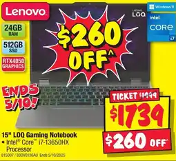 JB Hi-Fi 15" LOQ Gaming Notebook offer