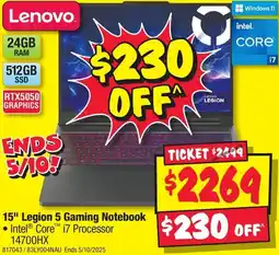 JB Hi-Fi 15" Legion 5 Gaming Notebook offer