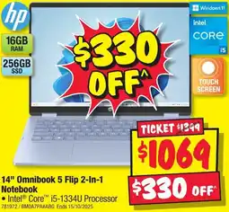 JB Hi-Fi 14" Omnibook 5 Flip 2-In-1 Notebook offer