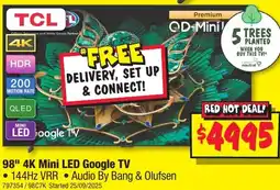 JB Hi-Fi TCL 98" 4K Mini LED Google TV offer
