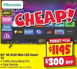 JB Hi-Fi Hisense 65" 4K ULED Mini-LED Smart TV offer