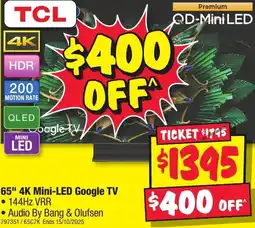JB Hi-Fi TCL 65" 4K Mini-LED Google TV offer