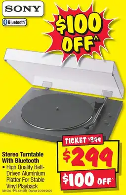 JB Hi-Fi SONY Stereo Turntable With Bluetooth offer