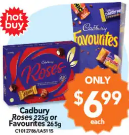 Cheap as Chips Cadbury Roses 225g or Favourites offer