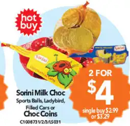 Cheap as Chips Sorini Milk Choc Filled Cars or Choc Coins offer