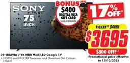 The Good Guys SONY 75" BRAVIA 7 4K HDR Mini-LED Google TV offer