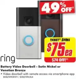 The Good Guys ring Battery Video Doorbell - Satin Nickel or Venetian Bronze offer