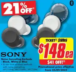 The Good Guys SONY Noise Cancelling Earbuds offer