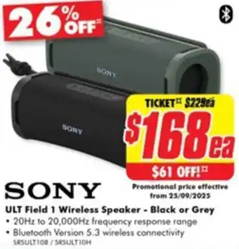 The Good Guys SONY ULT Field 1 Wireless Speaker offer