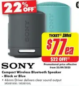 The Good Guys SONY Compact Wireless Bluetooth Speaker offer
