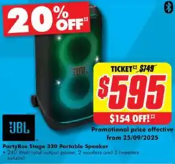 The Good Guys JBL PartyBox Stage 320 Portable Speaker offer