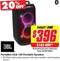 The Good Guys JBL PartyBox Club 120 Portable Speaker offer