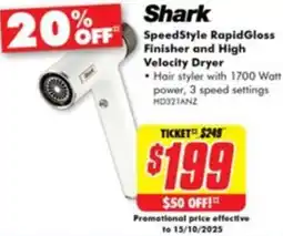 The Good Guys Shark SpeedStyle RapidGloss Finisher and High Velocity Dryer offer