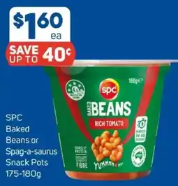 Foodland Spc baked beans or spag-a-saurus snack pots offer