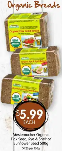 Spudshed Mestemacher Organic Flax Seed, Rye & Spelt or Sunflower Seed offer