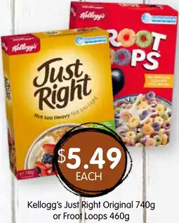 Spudshed Kellogg's Just Right Original or Froot Loops offer