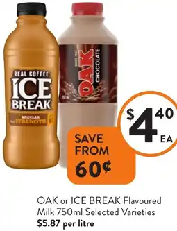Foodworks OAK or ICE BREAK Flavoured Milk offer